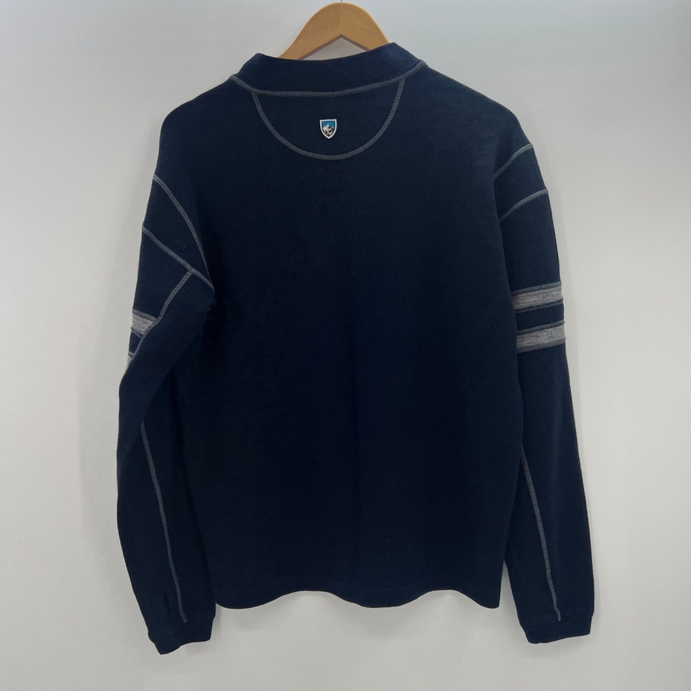 Kuhl Womens Navy Blue Quarter Zip Pullover Thumbhole Stripe Sweater Large - Picture 2 of 13